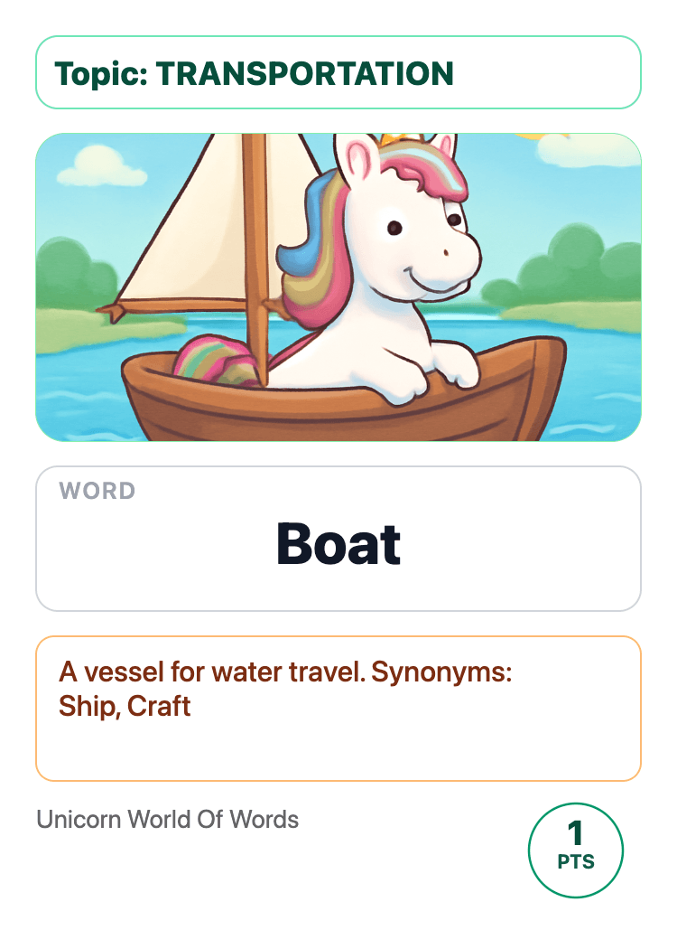 Illustrated game card — boat