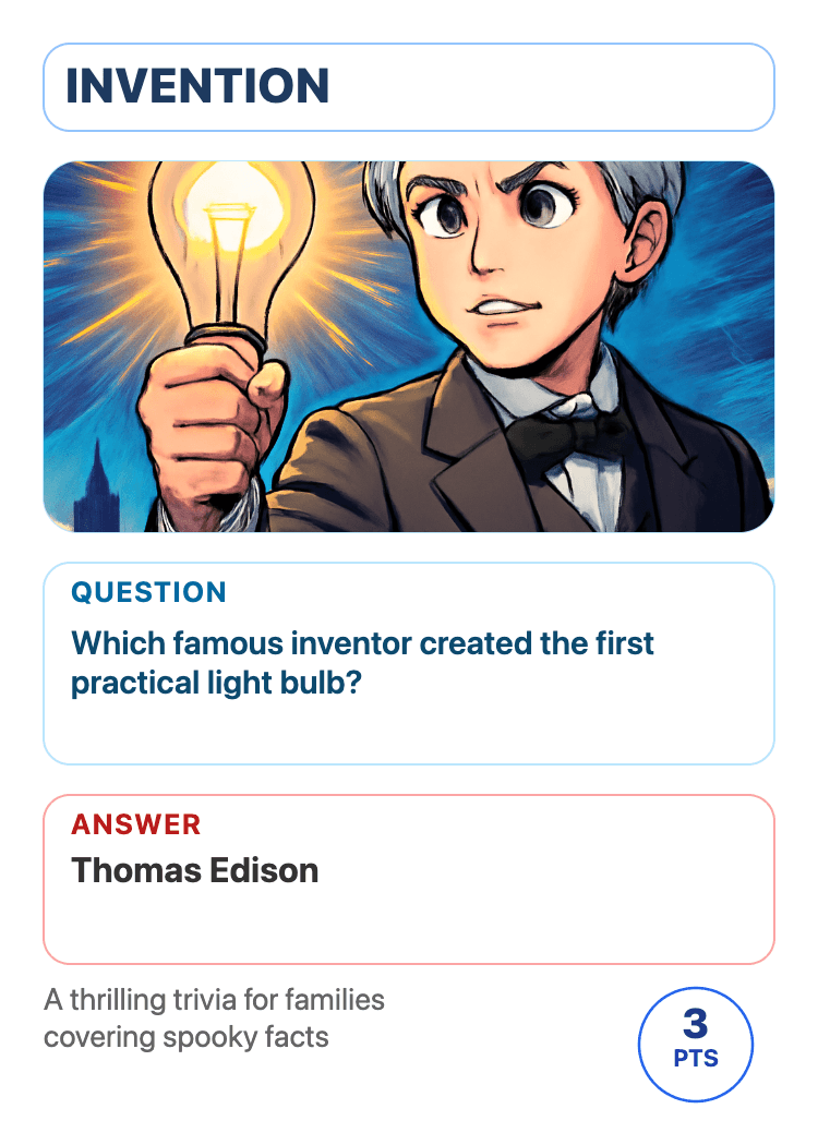 Trivia quiz card about famous inventors